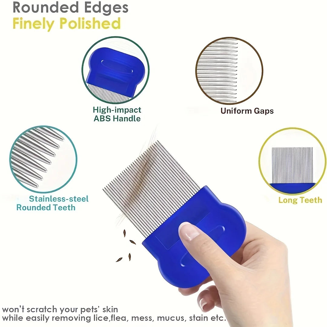 Stainless Steel 4 Pack Flea & Lice Combs with Round Teeth