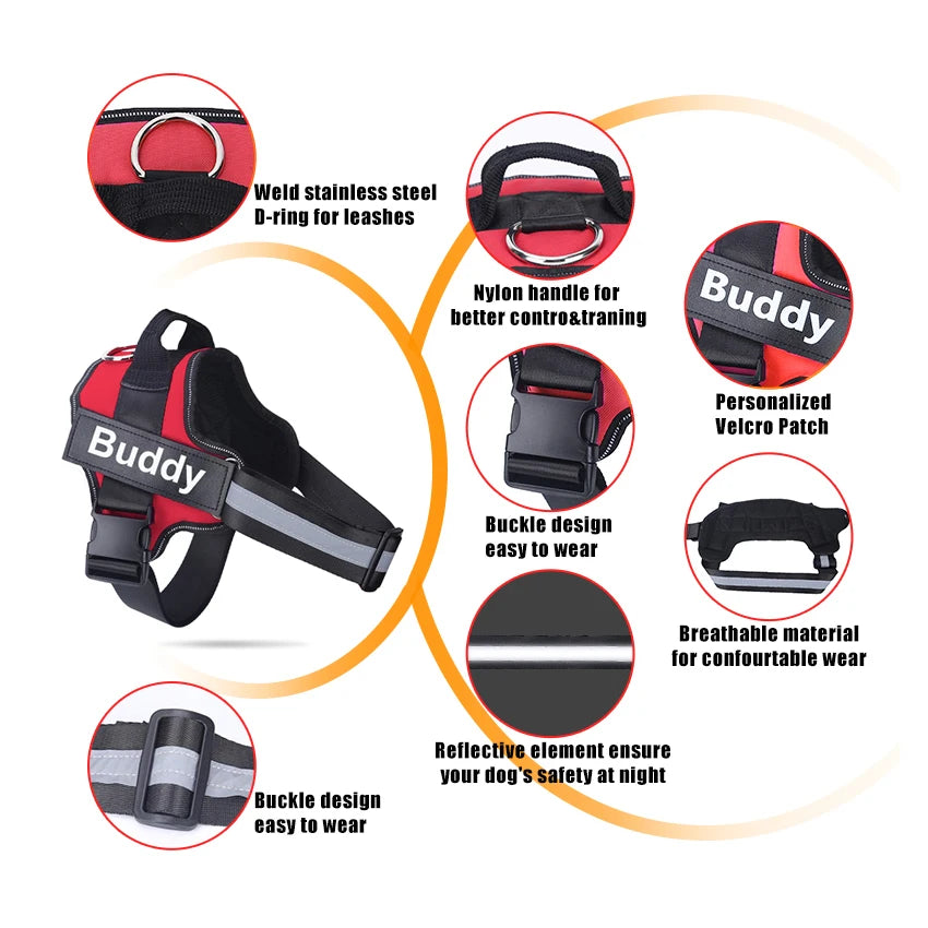 Dog Harness NO PULL Reflective Breathable Adjustable Pet Harness Vest with ID Custom Patch O