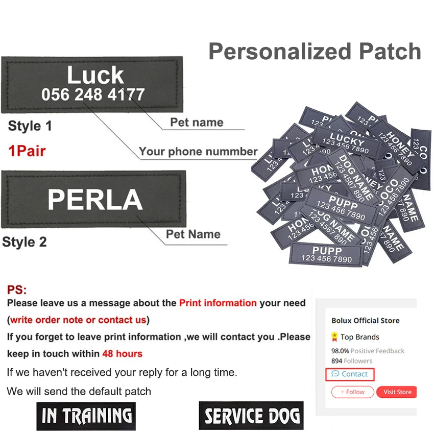 Dog Harness NO PULL Reflective Breathable Adjustable Pet Harness Vest with ID Custom Patch O