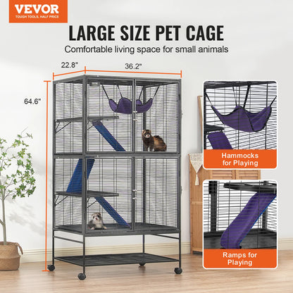 SucceBuy 64.6"Rolling Metal Ferret Cage Large4-Tier Critter Nation Cage Small Animal Cage for Pet Rat Hamster Guinea Chinchilla
