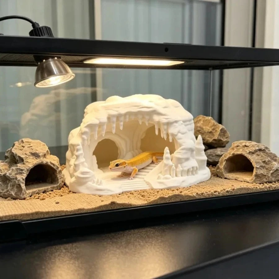 Ice Cave Reptile Hideout Terrarium Decor Gecko Lizard Snake Shelter with Ladder 3D Printed Habitat Ornament for Amphibians
