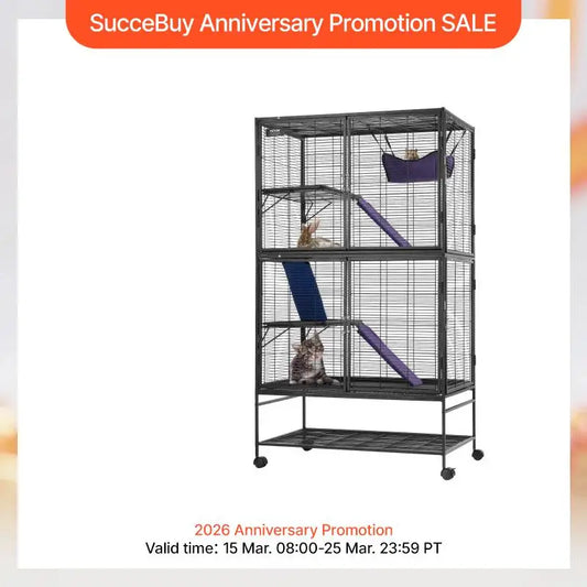 SucceBuy 64.6"Rolling Metal Ferret Cage Large4-Tier Critter Nation Cage Small Animal Cage for Pet Rat Hamster Guinea Chinchilla
