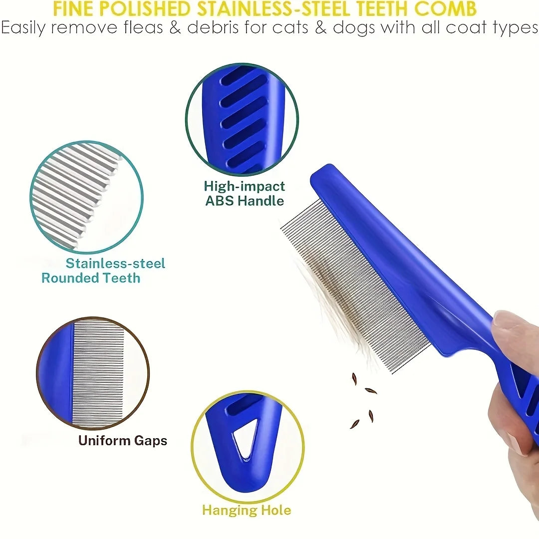 Stainless Steel 4 Pack Flea & Lice Combs with Round Teeth