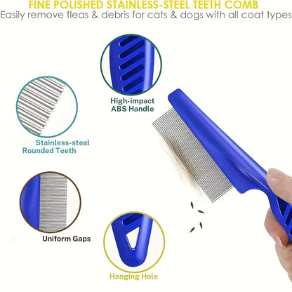 Stainless Steel 4 Pack Flea & Lice Combs with Round Teeth