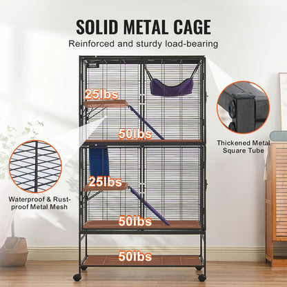 SucceBuy 64.6"Rolling Metal Ferret Cage Large4-Tier Critter Nation Cage Small Animal Cage for Pet Rat Hamster Guinea Chinchilla