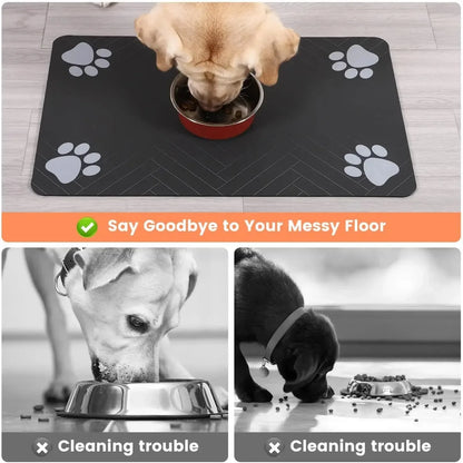 Pet Feeding Mat-Absorbent Pet Placemat Rubber Backing Quick Dry Water Mat for Dog Cat for Food and Water Bowl with Waterproof