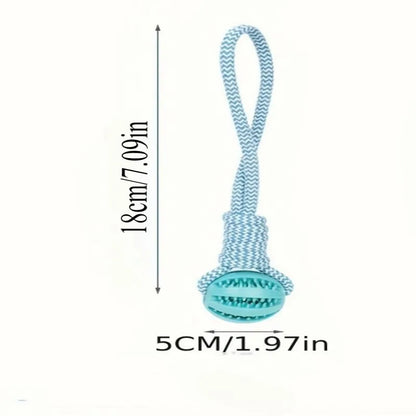 Cotton Rope & Rubber Dog Chew Ball, Treat Dispenser Toy. 18x13cm, Durable, for Boredom & Teething