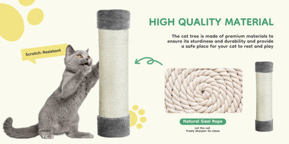 JHK 44In Cat Tree Tall Multi-Cat Climbing Tower for Pet Furniture Natural Sisal Scratching Posts