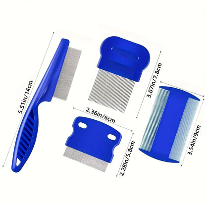 Stainless Steel 4 Pack Flea & Lice Combs with Round Teeth