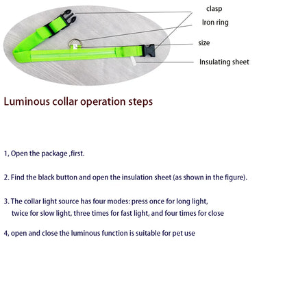 Nylon LED Night Safety Flashing Glow In The Dark Dog Leash Dogs Luminous Fluorescent Pet 
 Collar