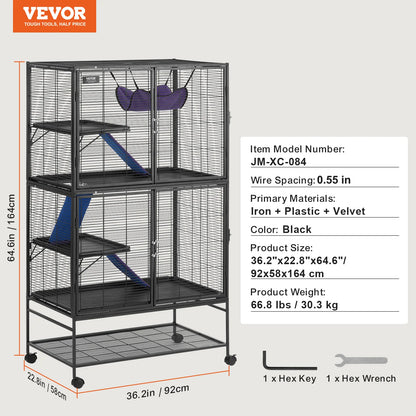 SucceBuy 64.6"Rolling Metal Ferret Cage Large4-Tier Critter Nation Cage Small Animal Cage for Pet Rat Hamster Guinea Chinchilla
