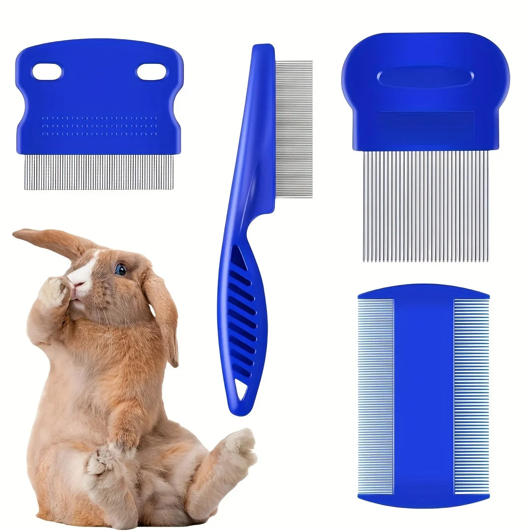 Stainless Steel 4 Pack Flea & Lice Combs with Round Teeth