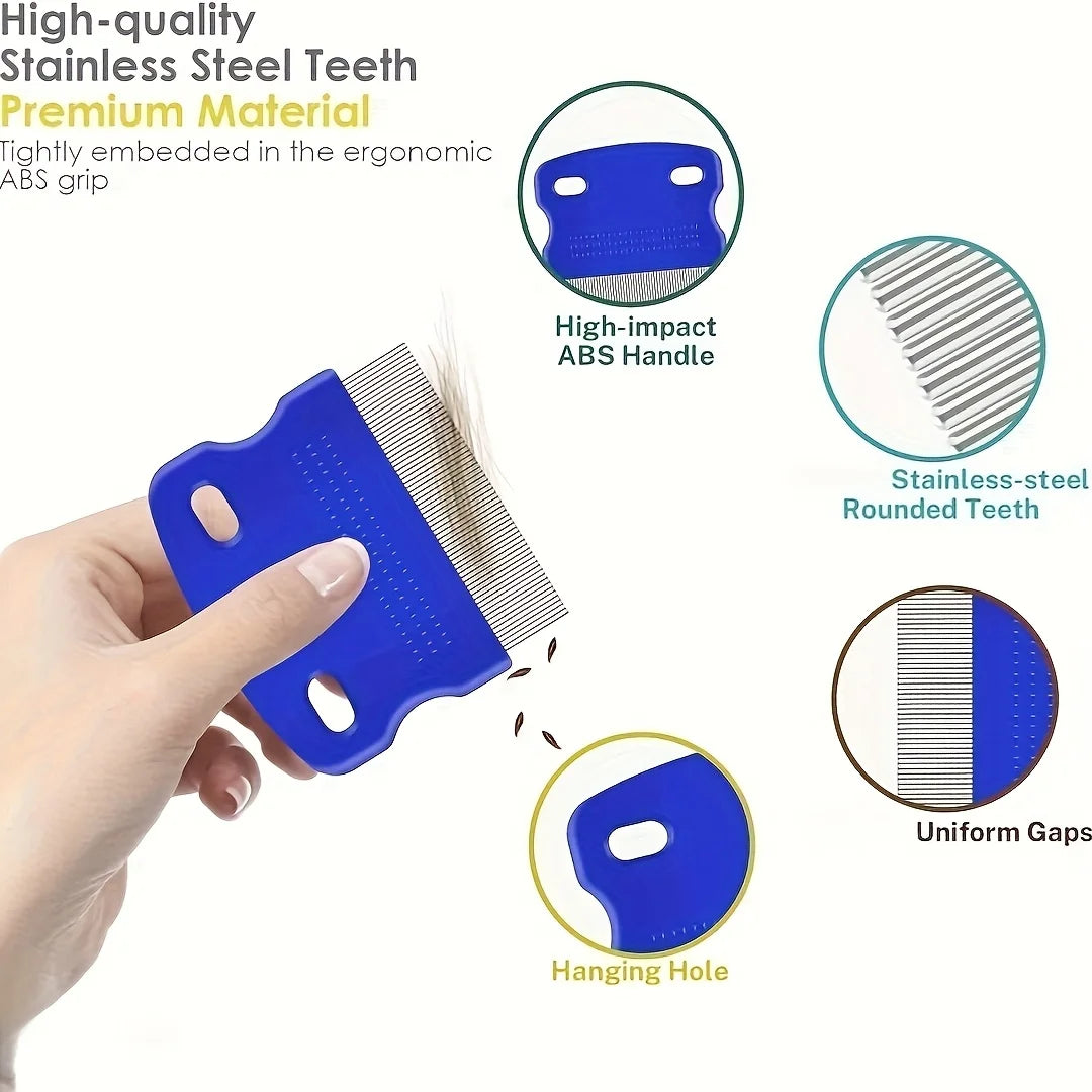 Stainless Steel 4 Pack Flea & Lice Combs with Round Teeth