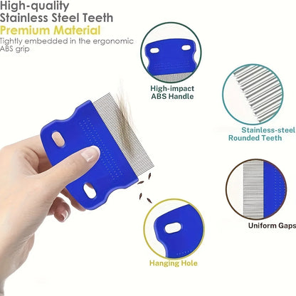 Stainless Steel 4 Pack Flea & Lice Combs with Round Teeth