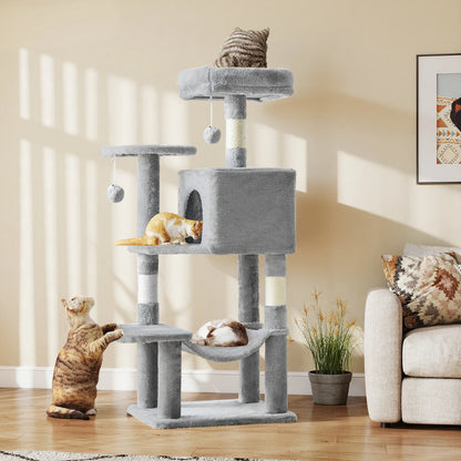 JHK 44In Cat Tree Tall Multi-Cat Climbing Tower for Pet Furniture Natural Sisal Scratching Posts